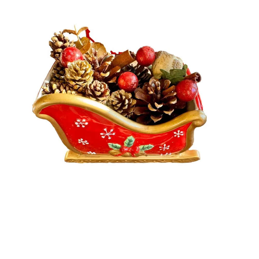 Vintage Fritz & Floyd Holiday Sleigh filled with removable decor